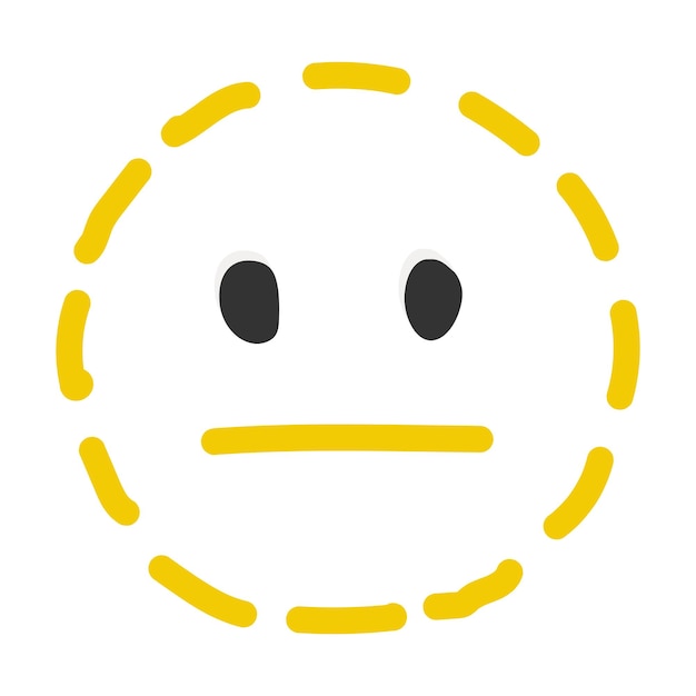 Línea punteada sin expresión Smiley Emoticon Icono de línea de cara Emoticono de estilo plano dibujado a mano