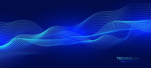 Vector línea punteada de onda de vector abstracto de partículas que fluyen sobre fondo azul oscuro
