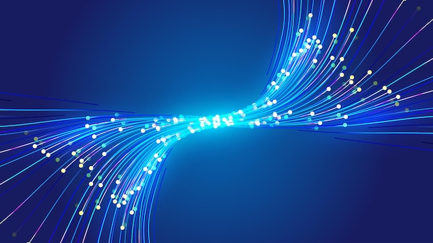 Vector línea de puntos de luz dinámica de neón conectada al fondo de vector de tecnología de internet