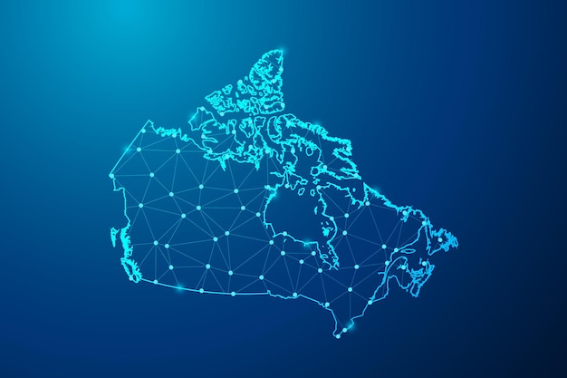 Línea de puré abstracta y punto con el mapa del vector de línea de red poligonal de Canadá.