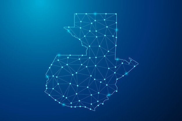 Línea de puré abstracta y punto con mapa del vector de línea de red poligonal de Guatemala.