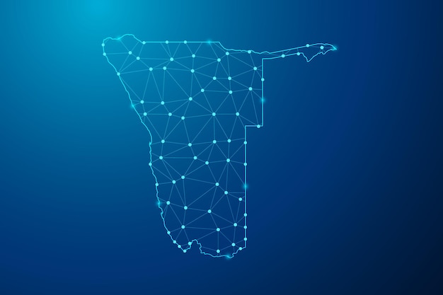Línea de puré abstracta y punto con mapa del vector de línea de red poligonal de Namibia.