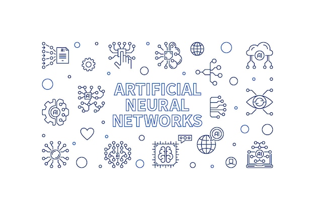 Línea de redes neuronales artificiales banner mínimo horizontal vector ai networks ilustración