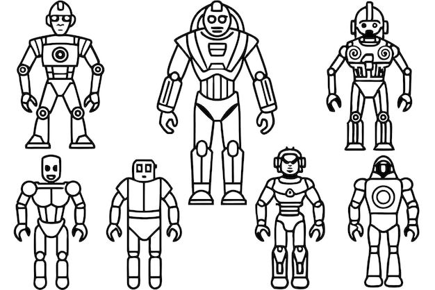 una línea de robots con uno que dice robot