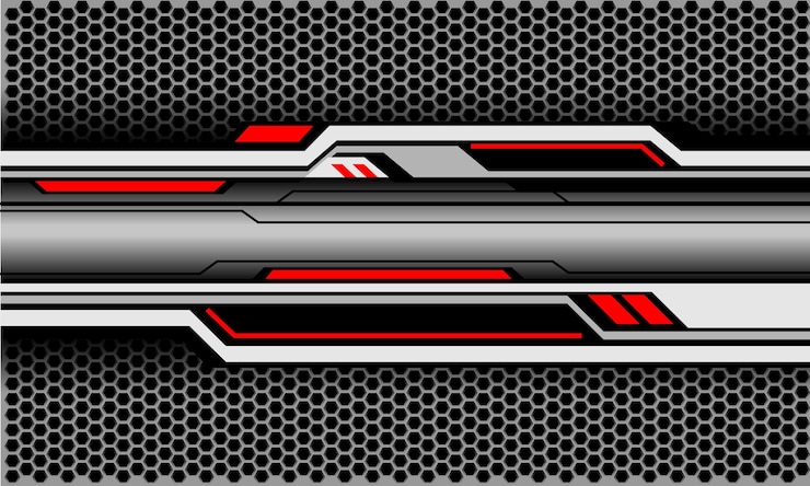 Vector línea roja abstracta circuito negro tecnología de diseño de malla hexagonal de metal blanco vector de fondo futuro