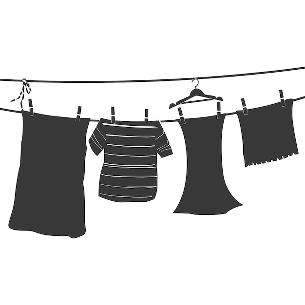 Vector línea de ropa de silueta para colgar ropa sólo color negro