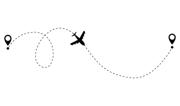 Línea de ruta punteada de avión Forma de línea de viaje de ruta Ruta de vuelo con punto de inicio y trazo de línea de guión para ilustración de vector aislado de avión