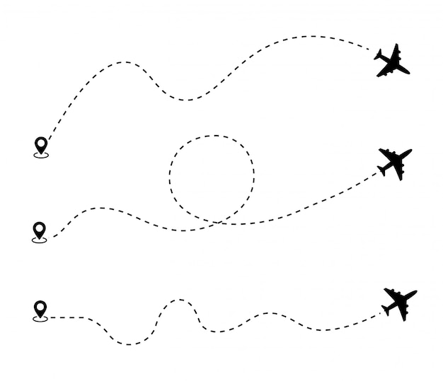 Línea de ruta punteada de avión