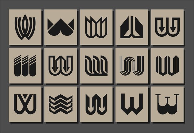 Línea simétrica abstract letra W paquete de diseño de logotipo