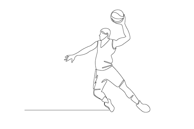 línea simple de baloncesto. concepto de una línea de línea continua de pelota de baloncesto deporte slam dunk.