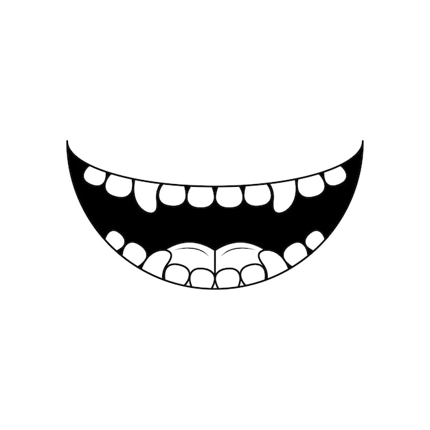 Línea simple negra abstracta Personas Sonrisa humana Boca abierta con dientes Doodle Esquema Elemento Vector