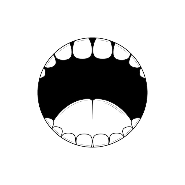 Vector línea simple negra abstracta personas sonrisa humana boca abierta con dientes y lengua doodle esquema