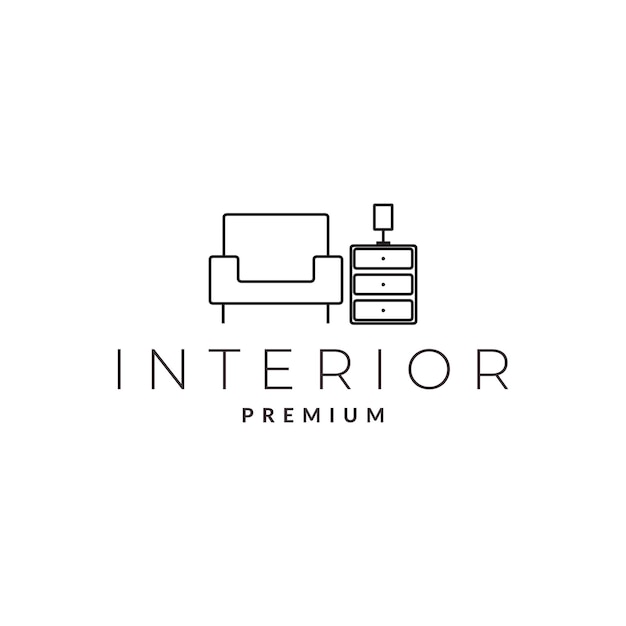 Línea sofá comodidad con mesa pequeño logotipo diseño vector gráfico símbolo icono signo ilustración creativa