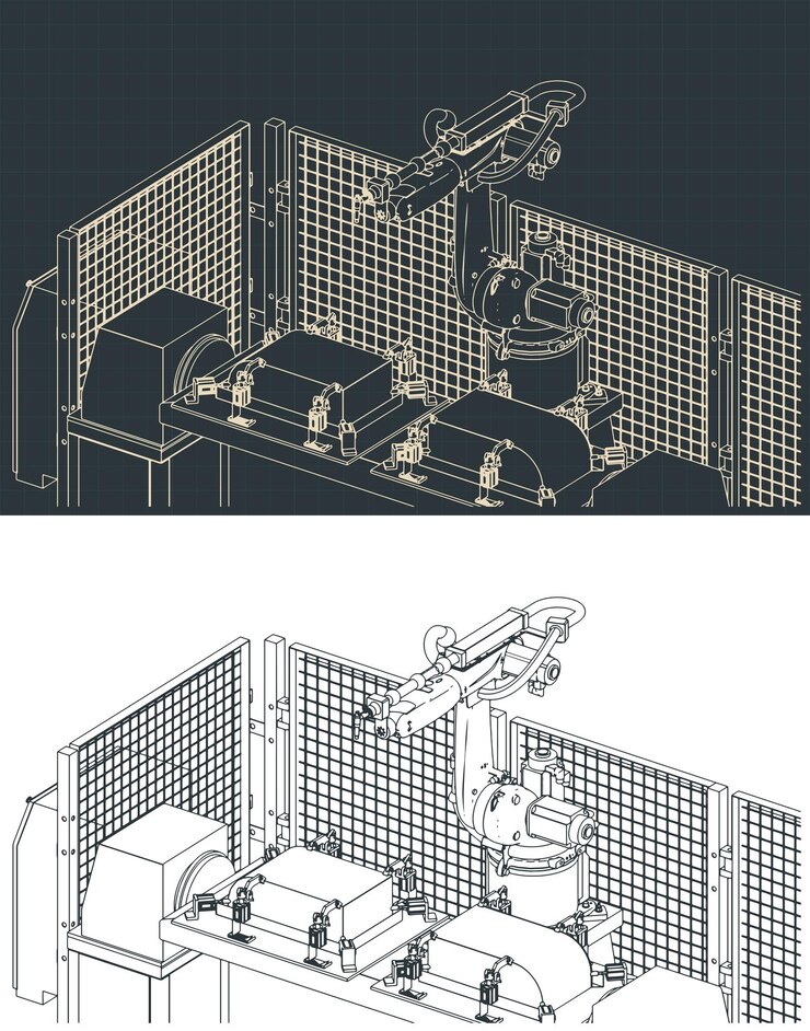Vector línea de soldadura robótica