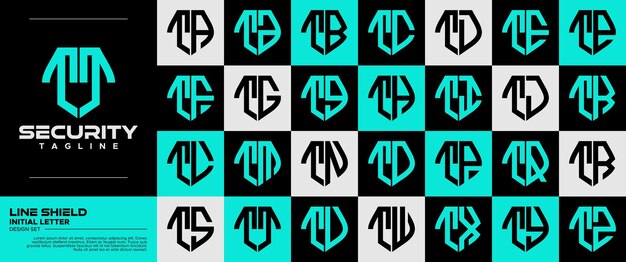 Línea tecnología escudo letra T TT logotipo insignia paquete