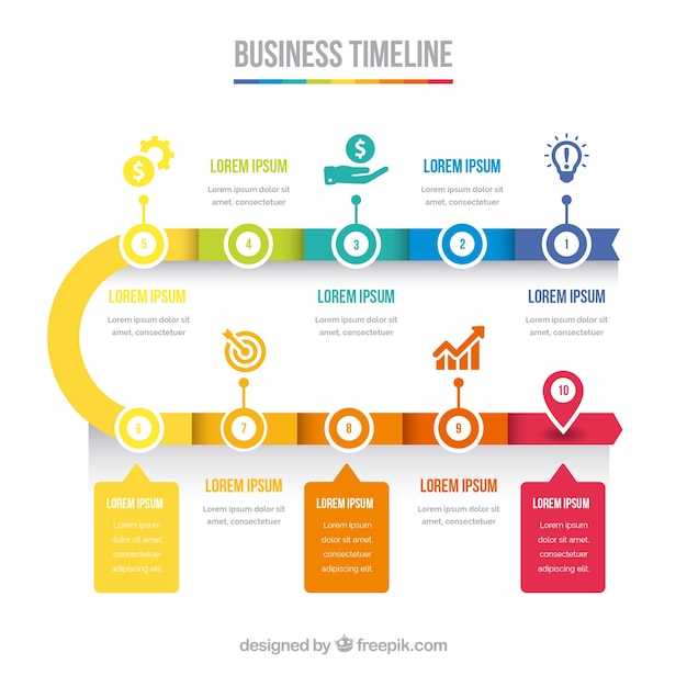 Vector línea temporal de negocios colorida con diseño plano