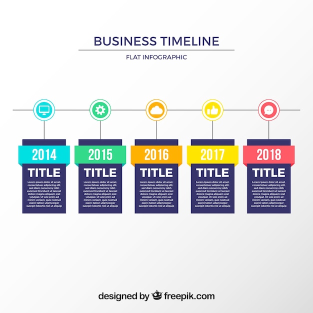 Línea temporal de negocios colorida con diseño plano