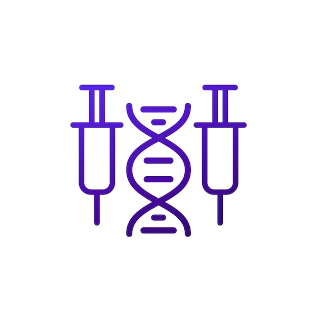 Línea de terapia génica icono de ADN y jeringas