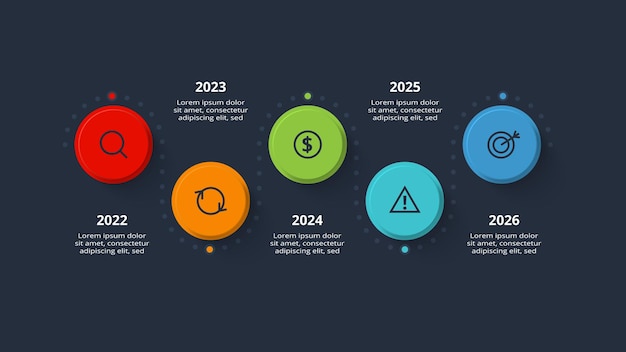 Línea de tiempo con 5 elementos plantilla infográfica para presentaciones de negocios web ilustración vectorial