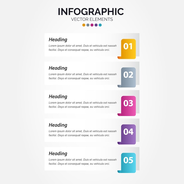 Línea de tiempo 5 opciones Infografía vertical para presentaciones diagrama de proceso de flujo de trabajo informe de diagrama de flujo