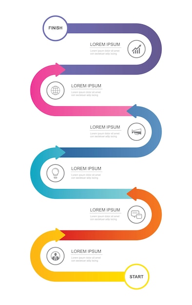 Línea de tiempo de carretera de infografía con plantilla de 6 datos Fondo abstracto de ilustración vectorial