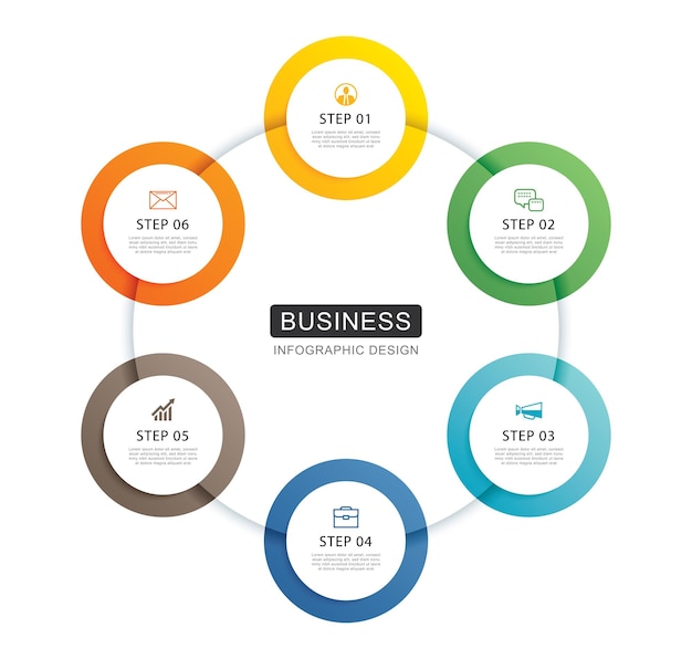 Línea de tiempo del círculo infográfico con plantilla de datos de 6 números Fondo abstracto de ilustración vectorial