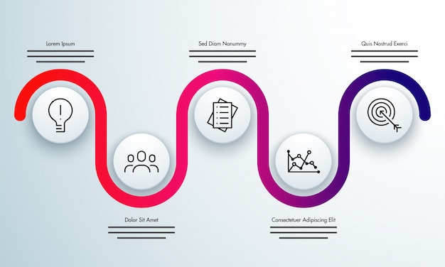 Línea de tiempo colorida diseño de infographics con 5 pasos.