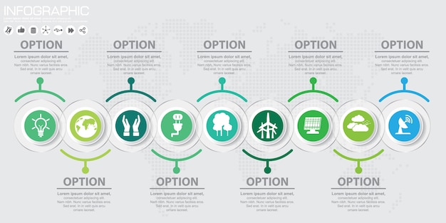 Línea de tiempo colorida infografía con iconos y pasos concepto.