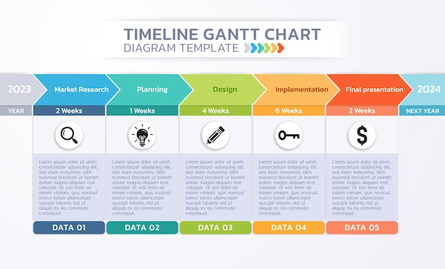 Vector línea de tiempo diagrama de gantt plantilla de infografía fondo