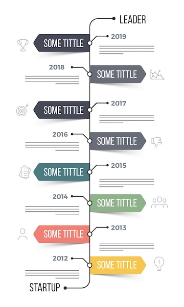 Línea de tiempo diseño de infografía con ocho (8) pasos.