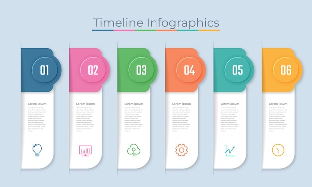 Línea de tiempo Diseño de infografías Iconos de marketing Diagrama de flujo de trabajo Visualización de datos comerciales con pasos