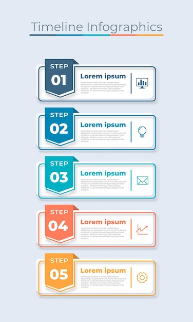 Línea de tiempo Diseño de infografías Iconos de marketing Visualización de datos comerciales con pasos o procesos