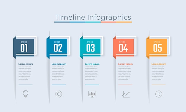 Vector línea de tiempo diseño de infografías iconos de marketing visualización de datos comerciales con pasos o procesos