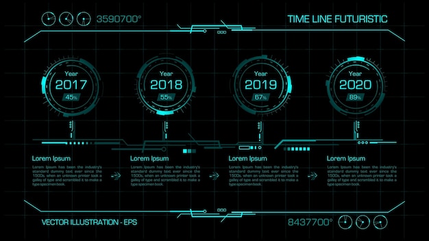 Línea de tiempo futurista hud interfaz gráfico de información ilustración vectorial