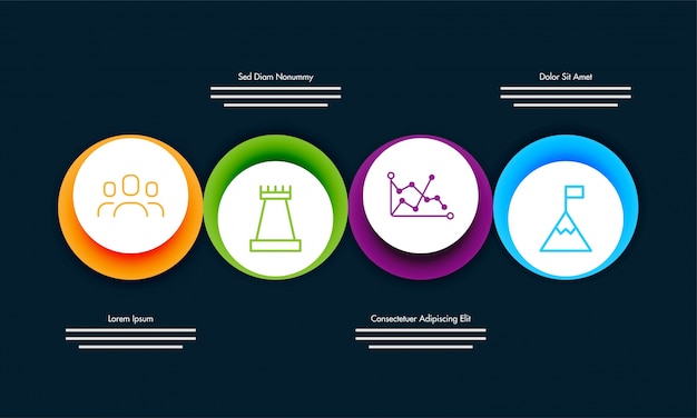 Línea de tiempo de la hoja de ruta colorida mapa de la infografía con 4 pasos.