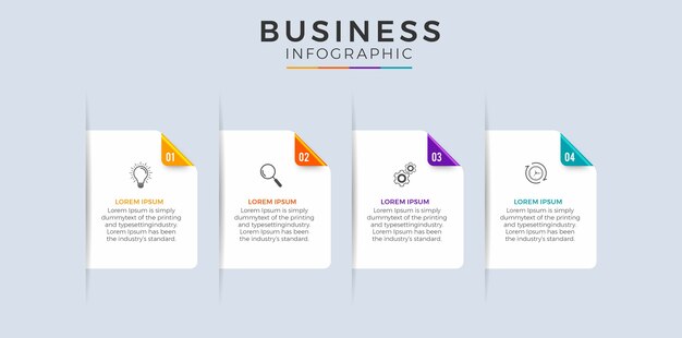 Línea de tiempo de infografía con diseño plano de 4 pasos.