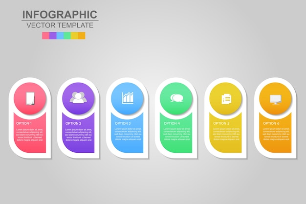 Línea de tiempo infografía diseño vectorial. concepto de negocio con seis opciones, pasos o procesos