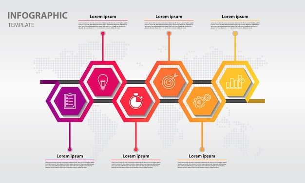 Vector línea de tiempo infografía con hexágono