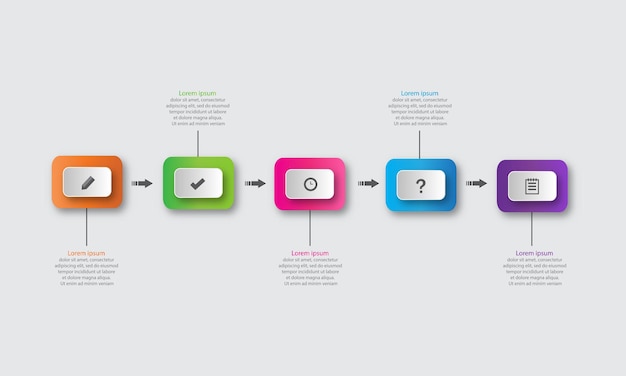 Línea de tiempo de infografía moderna con formas de papel para 5 pasos Vector