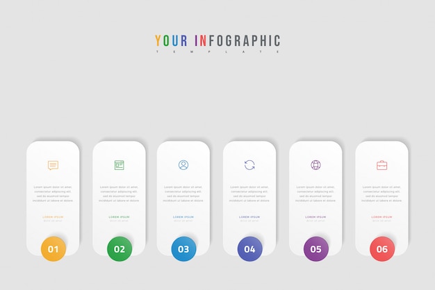 línea de tiempo infografía con seis opciones, pasos o procesos. Diseño de plantillas coloridas