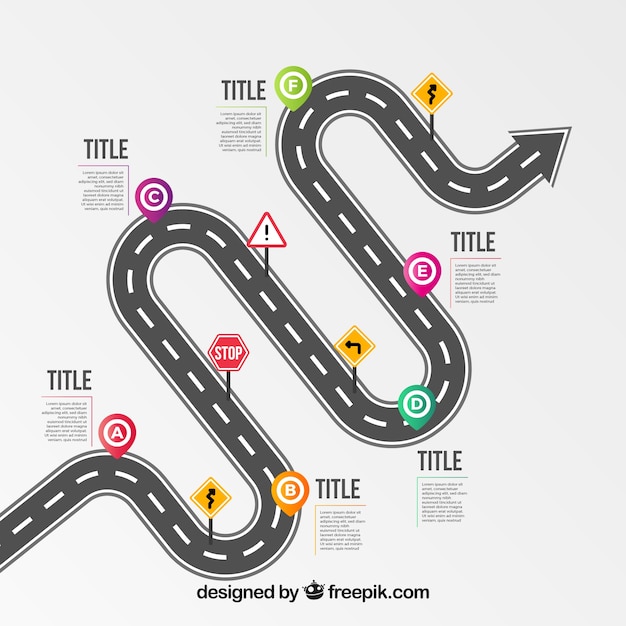 Línea de tiempo infográfica con concepto de carretera