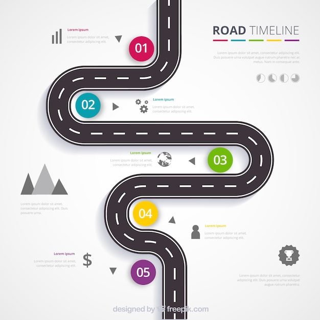 Línea de tiempo infográfica con concepto de carretera