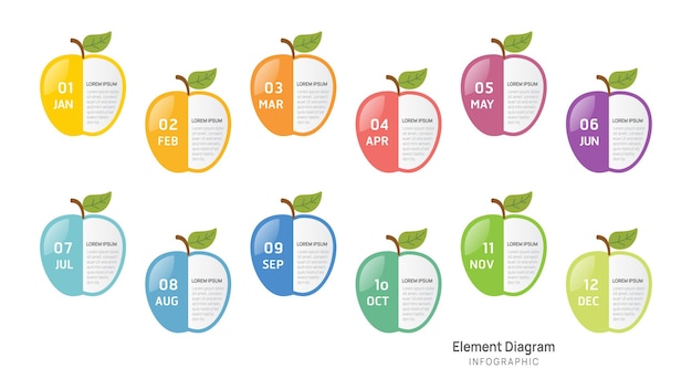 Vector línea de tiempo de pasos de negocio plantilla de infografía de apple diagrama de línea de tiempo de elementos de hitos modernos calendario