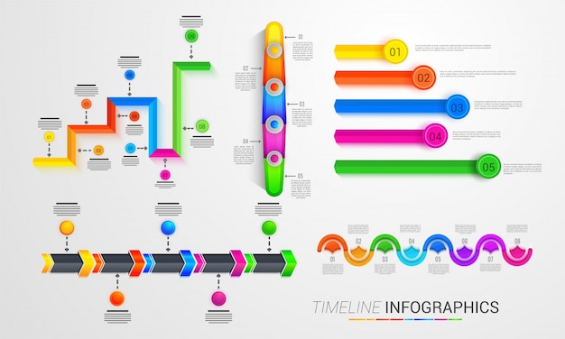 Línea de tiempo de plantilla de colores Conjunto de disposición de Infographics.