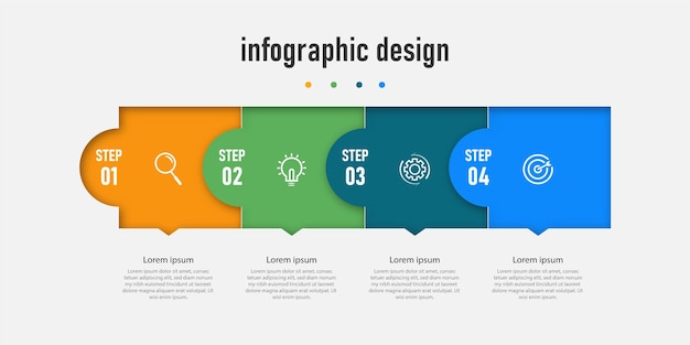 Línea de tiempo de plantilla de diseño de etiqueta de infografía con 4 pasos,