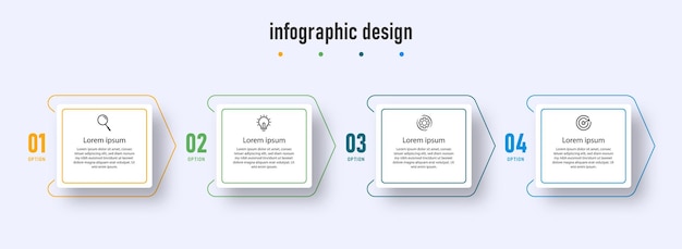 La línea de tiempo de la plantilla de diseño infográfico con 4 pasos se puede utilizar para el diagrama de flujo de trabajo Premium Vector