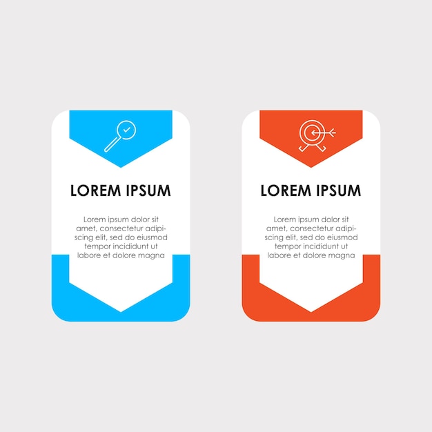 Línea de tiempo de plantilla de infografía empresarial mínima con opciones de 2 pasos e iconos de marketing