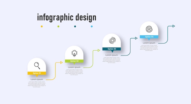 Vector la línea de tiempo de la plantilla de infografía con opciones de 4 pasos se puede usar para el gráfico de información del diagrama de flujo de trabajo