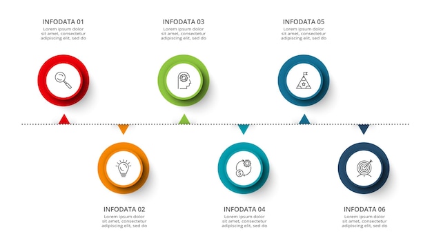 Línea de tiempo con plantilla infográfica de 6 elementos para presentaciones de negocios web ilustración vectorial
