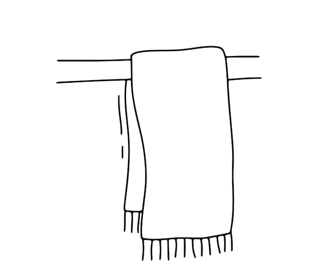 Línea toalla colgante aislada sobre fondo blanco Esbozo de garabato dibujado a mano